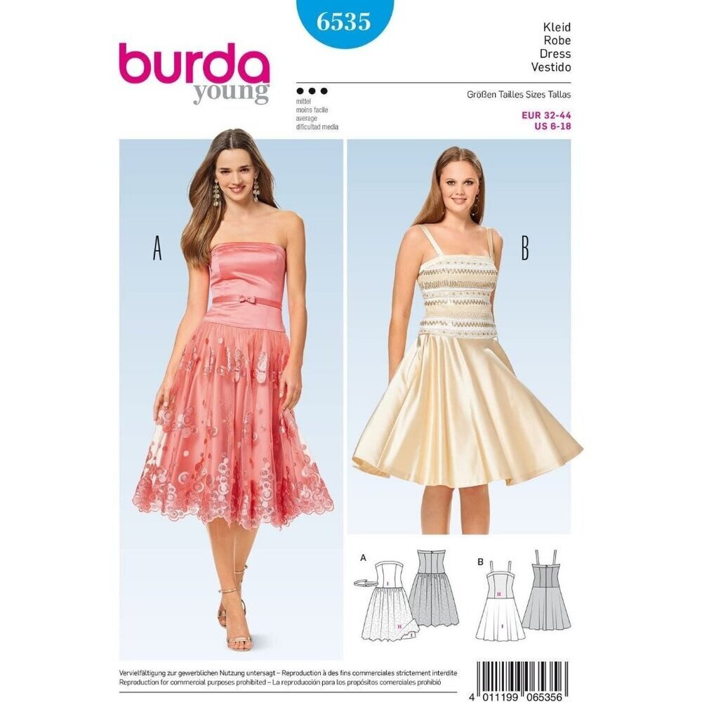Burda Sewing Pattern 6535 Dress Sleeveless‎ Size 6-18